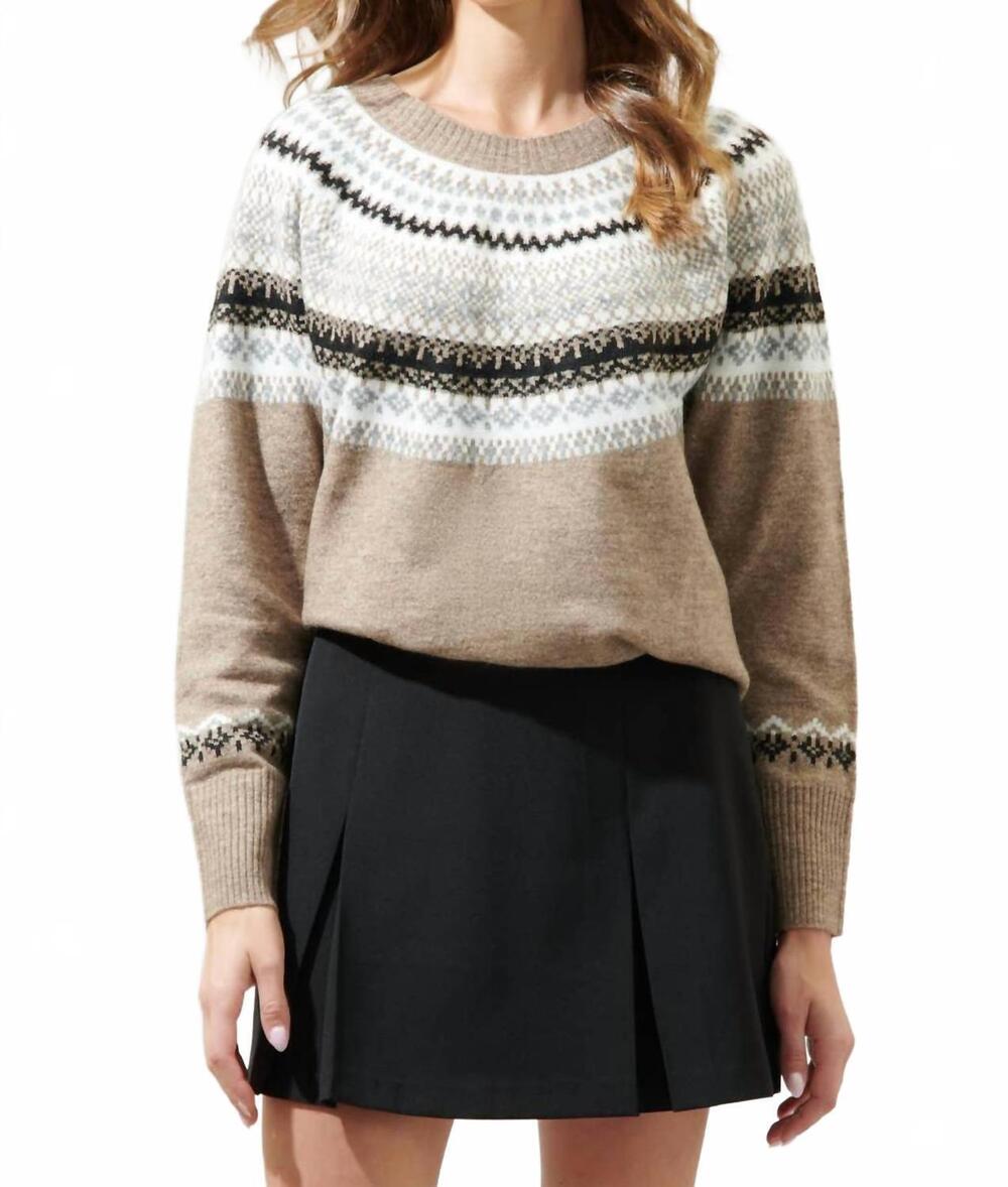 NEW SUGARLIPS mcneal fair isle crewneck sweater in taupe multi